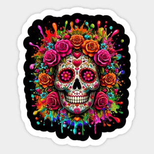 Sugar Skull Flowers Dia de Muertos Halloween Day of The Dead Sticker